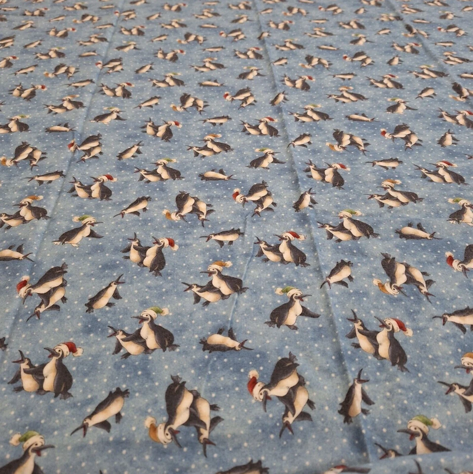 Penguins Blue Beary Merry Christmas Maywood Juvenile Cotton Flannel Fabric 42" L - Image 2 of 4