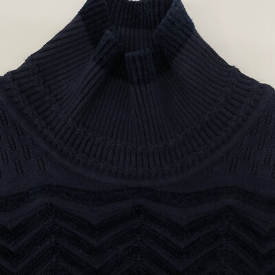 Mame Kurogouchi マメクロゴウチ MM22FW-KNO23 Jomon Pattern High Neck Knitted Top ネイビー 1 トップス レーヨン レディース 中古 Mame Kurogouchi MM22FW-KNO23 Jomon Pattern High Neck Knitted