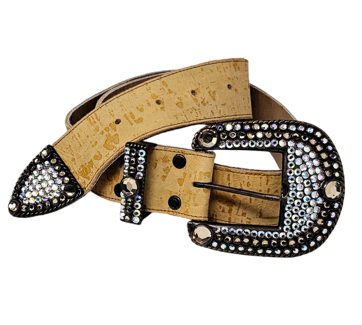 Vintage suede and leather jeweled belt Alberto Luti - Turquoise Jewel Buckle Leather Belt in  main image 4