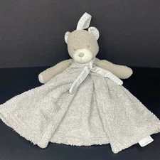 Daiso Japan Gray Bear Baby Lovey Security Blanket White Gingham Check Ears Bow