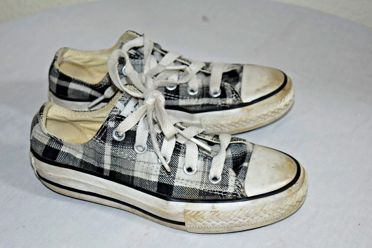 meditation afsnit Maleri Pair Girls size 11 Black plaid CONVERSE ALL STAR Sneakers Low top shoes VGC  | eBay