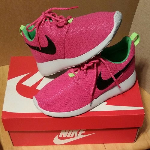 neon pink and green sneakers