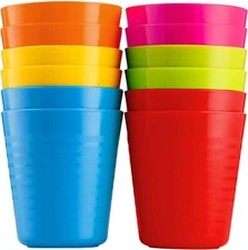 "Kids Cups Set of 12 Plastic Toddler Drinking Cups - 8 Ounce Tumblers, Reusabl..