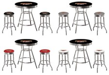 MLB 5PC Black Bar Table Swivel Seats Colored Vinyl Team Logo Decals Glass Option