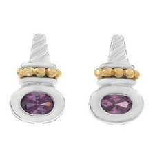 Lovely 1.46ctw Amethyst Purple CZ Sterling Silver  Gold 2Tone Stud Earrings