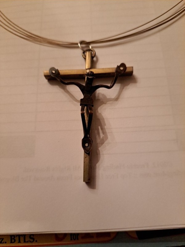 Antique Vintage Lg. Bronze Handmade Cross Crucifix Jewelry 3” T 1 3/4" W 1/2" D.