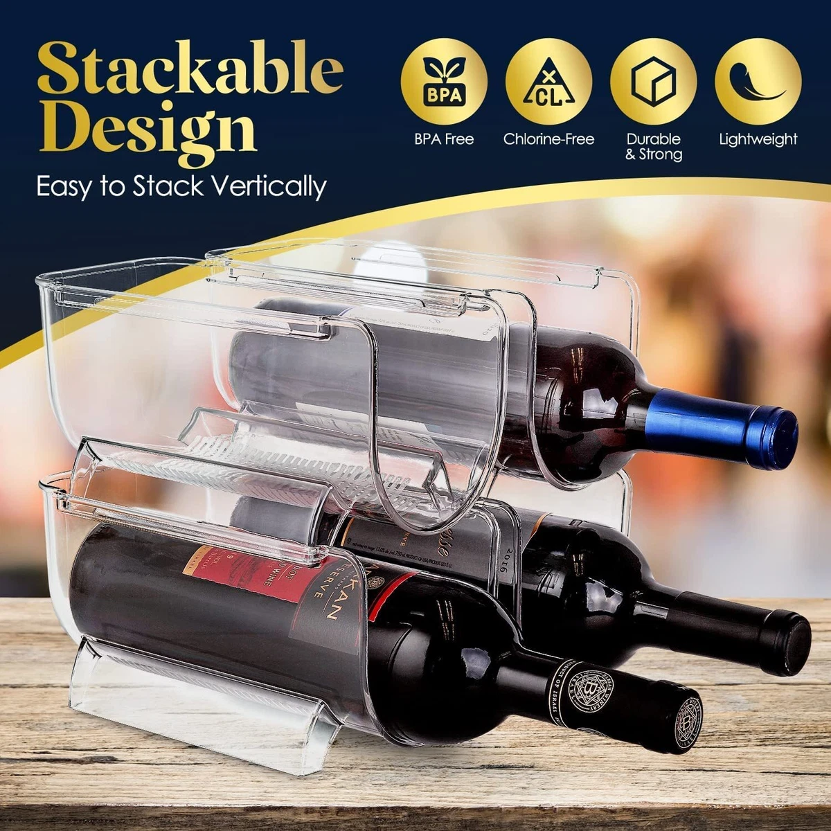 Homeries Wine Water Bottle Organizer Holder Stackable Wine Rack