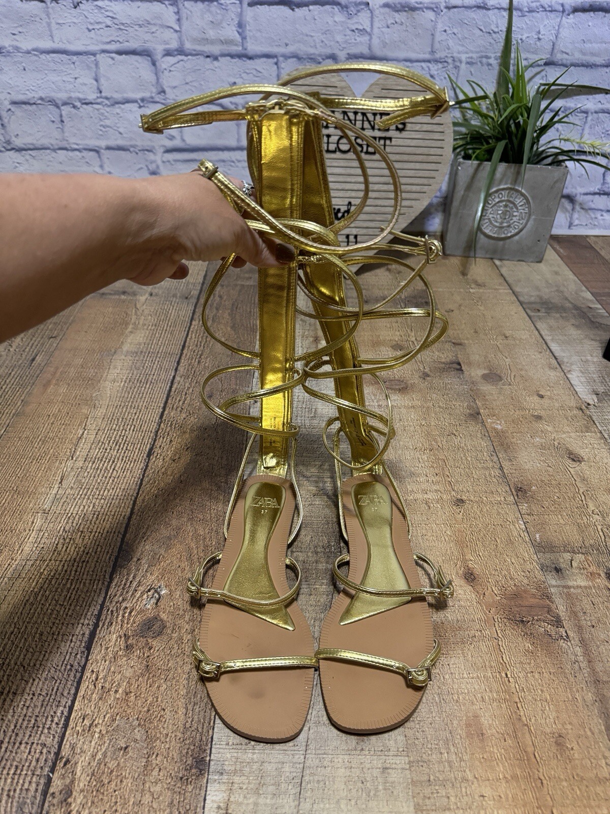 ZARA Gold Multi Strap Gladiator Flat Sandals Size… - image 7