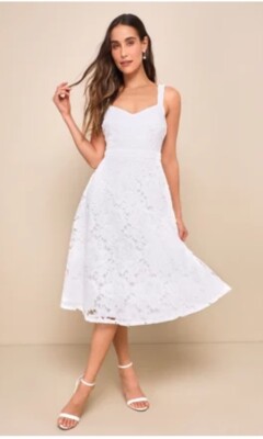 Lulus Divine Beauty White Lace Midi Dress With Pockets Size Small NWT New |  eBay