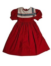Vintage Mondays Child Red Bib Collar Dress Girls Size 6 Heart Buttons USA Made