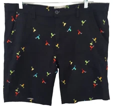 Novelty Bermuda Shorts Size 36 Black Martini Graphics Stretch Party Festive