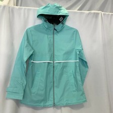 Charles River Womens Long Sleeve Hooded Aqua Reflective Rain Coat Size Small