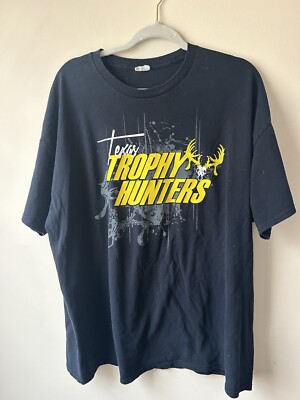 Texas Trophy Hunters Shirt Men's 2XL Black Yellow Tee Faded Logo Country Hunting