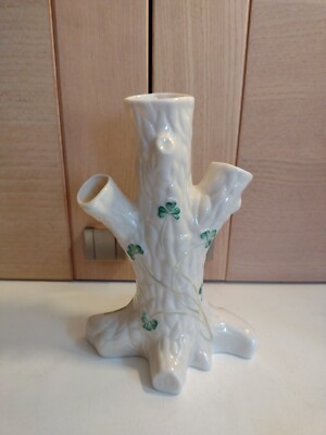 Belleek Kleeblatt Baumstumpf / Baumstamm Vase Belleek Irish Porcelain 1993