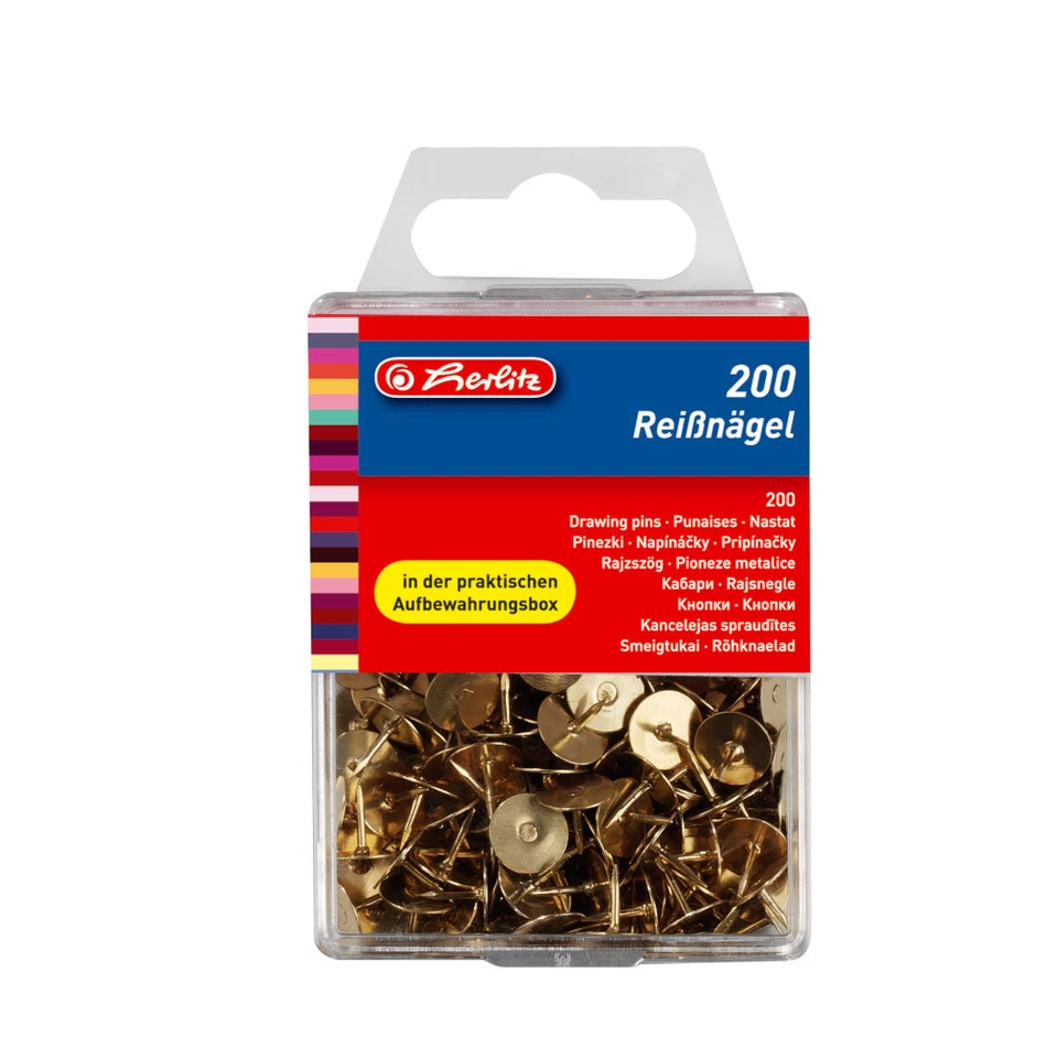 200 Herlitz Reißnägel / Reißzwecken / Heftzwecken / vermessingt