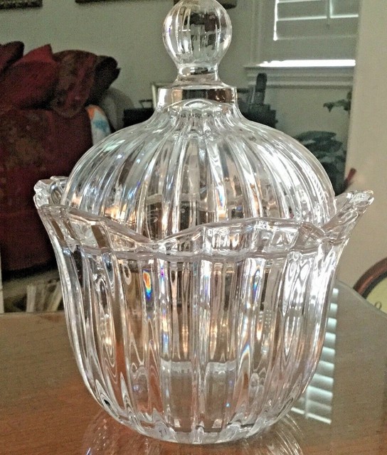 Vintage Clear Cut Crystal Glass Candy Jar/Dish with Lid 8" x 6" eBay