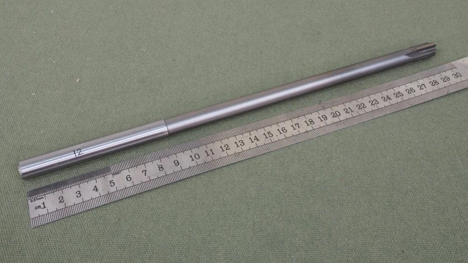 12.0mm diameter x 300mm long chucking reamer, carbide cutting edges.