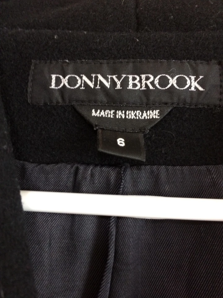 Womens Donny Brook Black Long Wool Double Breasted Trench Coat Size 6 - Image 3 of 4