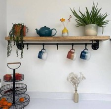 Mug Rail Black Metal 60cm Under Shelf Hanging Rail With 5 Hooks