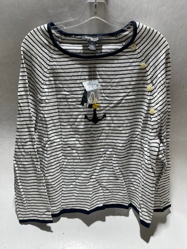 Blue White Striped Sailing Nautical Shirt Top Blouse Norton Studios Size 1X - Picture 1 of 3
