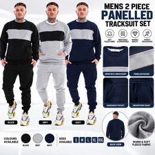 Mens 2 Piece Panelled Tracksuit Set Sweatshirt Joggers Fleece Casual Sportswear