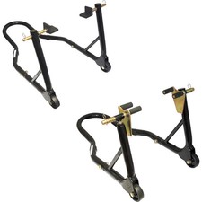 MotoGP Motorcycle Round Tubing Front And Rear Track Paddock Stand Set Black