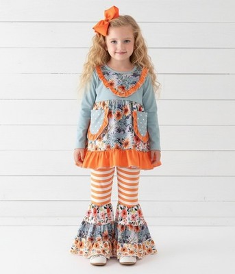 NWT Mint & Orange Boutique Ruffle Outfit, girls, Fall, set, clothing, Size 7