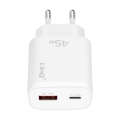 LinQ Netzteil Ladegerät USB C Power Delivery 45W und USB Quick Charge 3.0 18W Weiß
