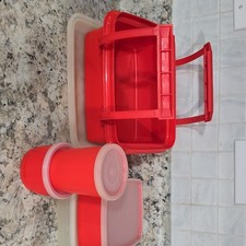 Vintage Tupperware Pack-N-Carry Red Orange 5-...