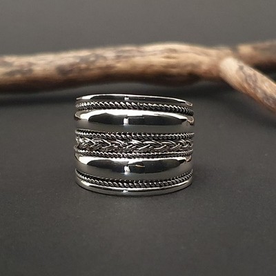 Bali Silver Ring 925 Silver Wide Ring Women Men