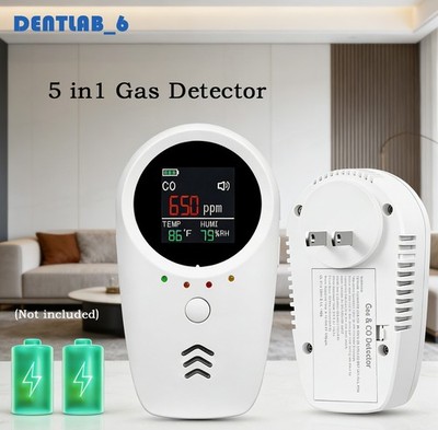 5-in-1 Carbon Monoxide Detector Gas Detector Plug CO/GAS/TEMP/RH Monitor Alarm