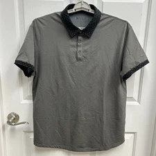 BYLT Drop Cut Lux Mens XL Polo Gray Polka Dot Collar Short Sleeve Golf Shirt