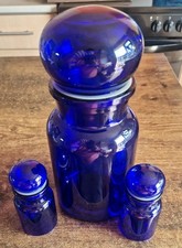 Vintage Belgian Bubble Lid Apothecary Bottles Jars Cobalt Blue 1x Hx23cm 2x 9cm