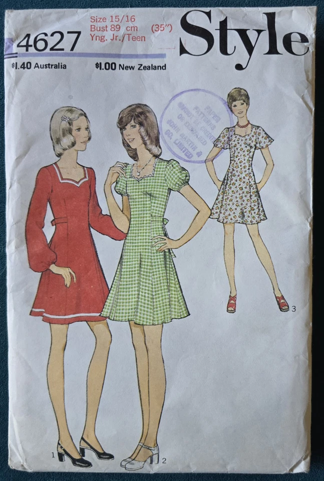 1970s Sweetheart Puff Flutter Sleeve Skater Dress Style 4627 Sewing Pattern - Image 2 of 3