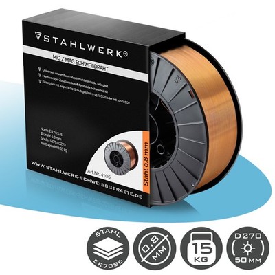 STAHLWERK MIG MAG Premium Schweißdraht Drahtrolle ER70S-6 SG2 0,8 mm 15 kg
