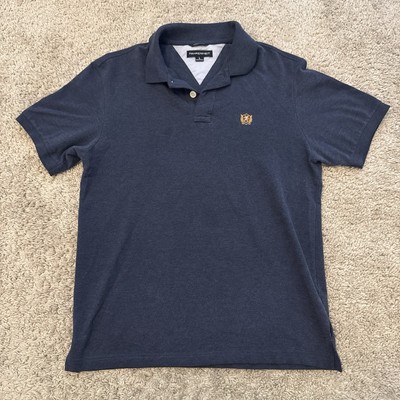 Fahrenheit Polo Shirt Mens Large Fitted Casual Knit Navy Blue Short Sleeve Logo