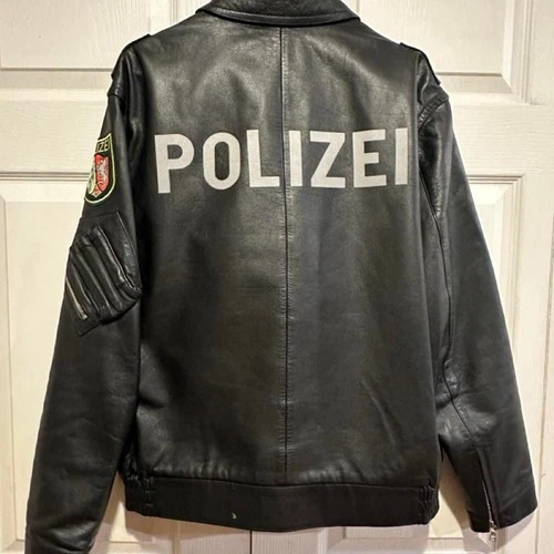 Super sick authentic vintage german police leather jacket. - product listing photo