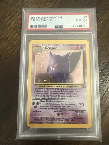 1999 Pokémon Gengar TCG Fossil Holo Unlimited Rare Card 5/62 PSA 8