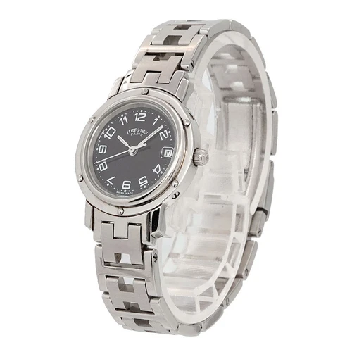 HERMÈS OROLOGIO DA POLSO HERMES CL4 210 CLIPPER VINTAGE DONNA DATA QUARZO NERO SWISS MADE