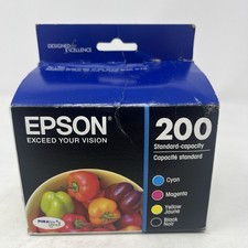 Genuine Epson 200 Black Cyan Magenta Yellow Ink Cartridges 4 Pack Combo Exp 9/23