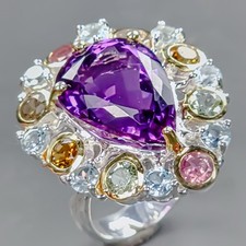Handmade 12ct Natural Amethyst Ring 925 Sterling Silver Size 8 /R431812
