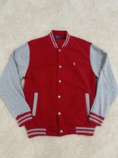 Vintage Polo Ralph Lauren Varsity Bomber Jacket Fleece Red Gray Size XL