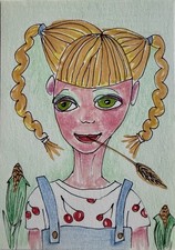 ACEO Original Mini Art Card JENNY FROM THE CORNFIELD 3.5" x 2.5" Portrait