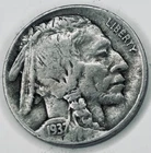1937-D Buffalo Nickel VF Full Date Minor Doubling Partial Horn - Actual Coin