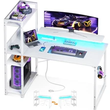 Reversible Gaming Desk with USB Charging Port and LED Lights, 40 Inch Compute...