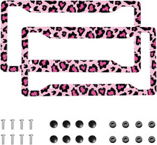 Pink Sexy Leopard Print License Plate Frames Set Of 2 Cheetah Rust-proof Alumin Pink Sexy Leopard Print License Plate Frames Set Of 2 Cheetah Rust-proof Alumin