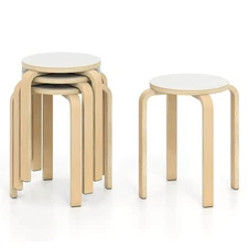 Set of 4 18" Stacking Stool Round Dining Chair Backless Wood Home Decor White