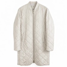 Massimo Dutti Longline Quilted Jacket Cream Sz S Two-Way Zipper