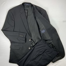 Brooks Brothers Madison Fit Wool Suit 46L 40x31 Black Wool 2 Piece Metal Buttons