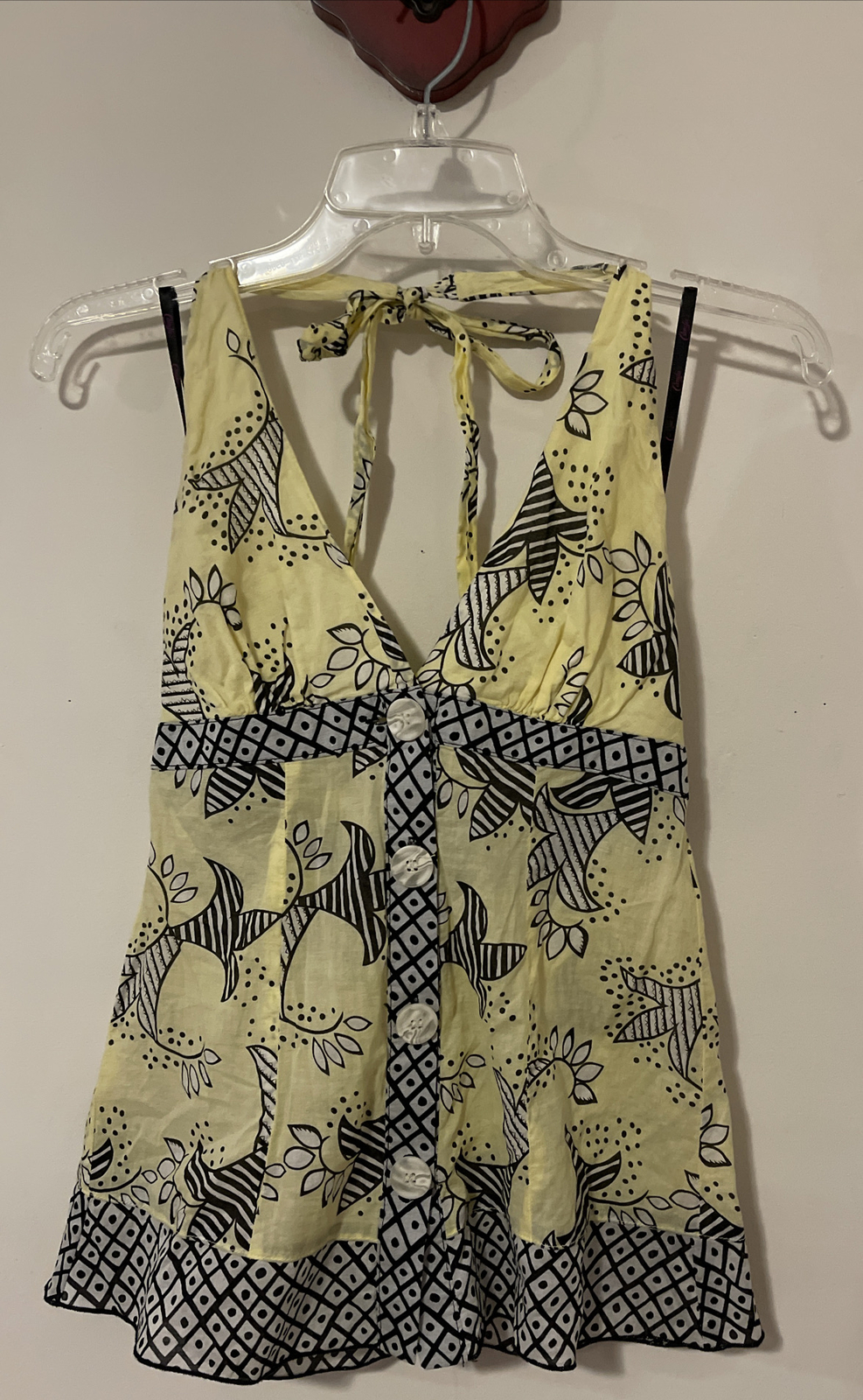 Candies Womens Small Yellow Floral Sleeveless Vneck Vintage Cotton Blouse! A3305
